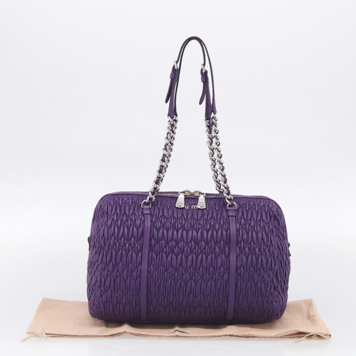 Miu Miu Matelasse Chain Tote Bag Leather Purple Silver Auth 214651V