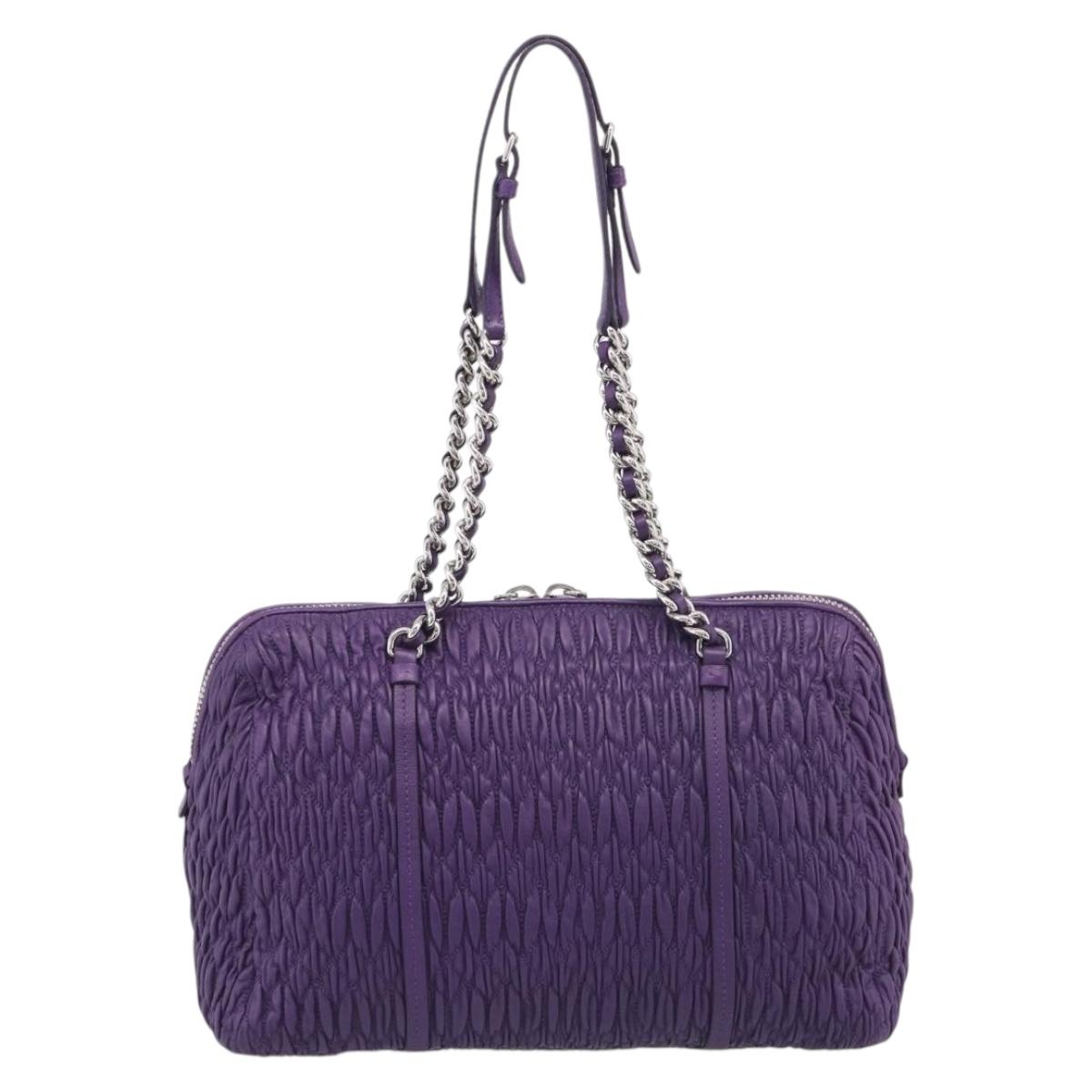 Miu Miu Matelasse Chain Tote Bag Leather Purple Silver Auth 214651V