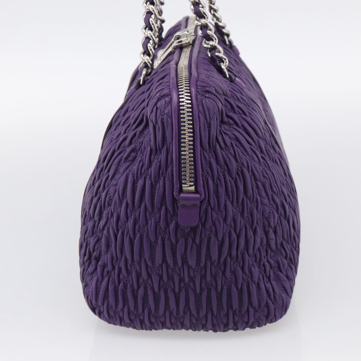 Miu Miu Matelasse Chain Tote Bag Leather Purple Silver Auth 214651V