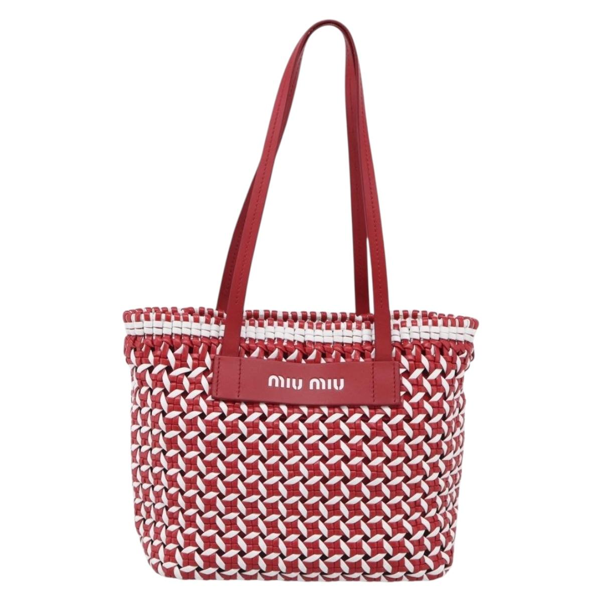 Miu Miu Tote Bag Leather Red Silver Auth 214653V
