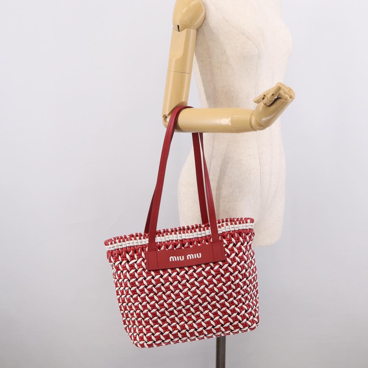 Miu Miu Tote Bag Leather Red Silver Auth 214653V