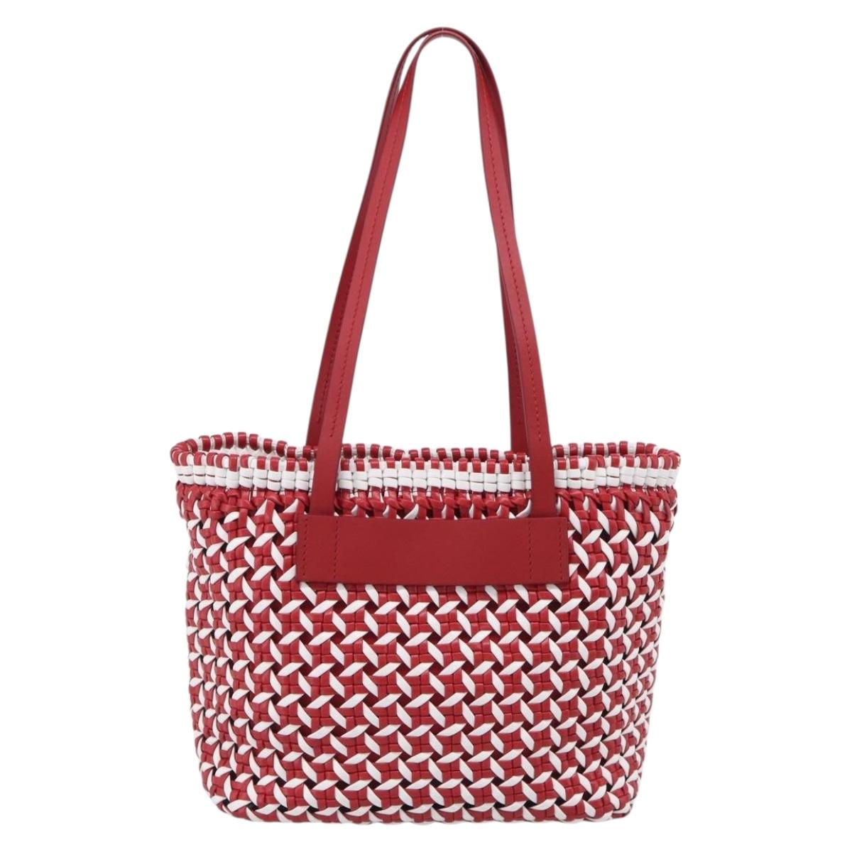 Miu Miu Tote Bag Leather Red Silver Auth 214653V
