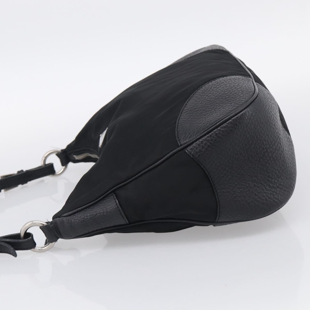 PRADA Shoulder Bag Nylon Black Silver Auth 214656V