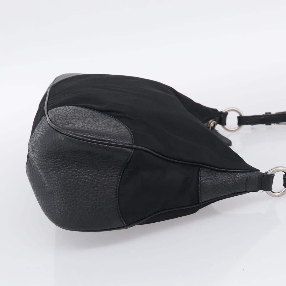 PRADA Shoulder Bag Nylon Black Silver Auth 214656V