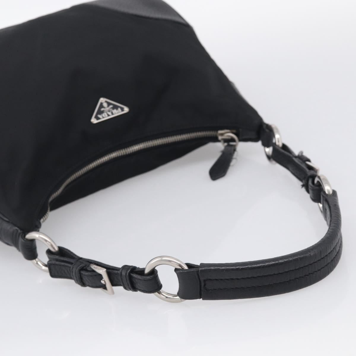 PRADA Shoulder Bag Nylon Black Silver Auth 214656V