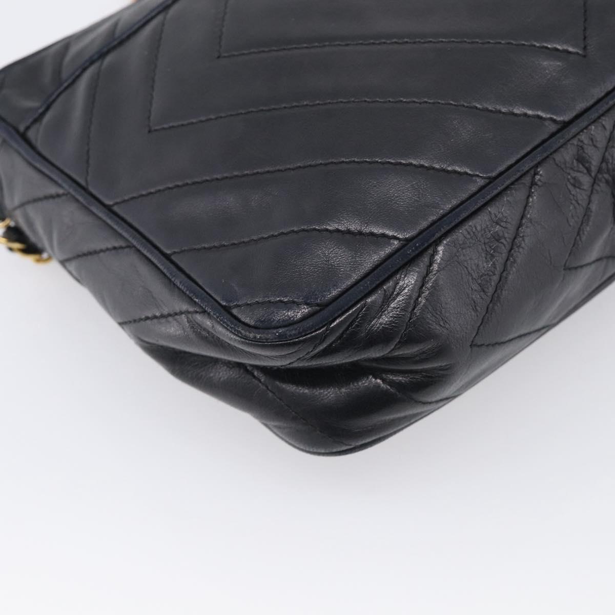 CHANEL Chain Shoulder Bag Lamb Skin Black Gold CC Auth 214657V