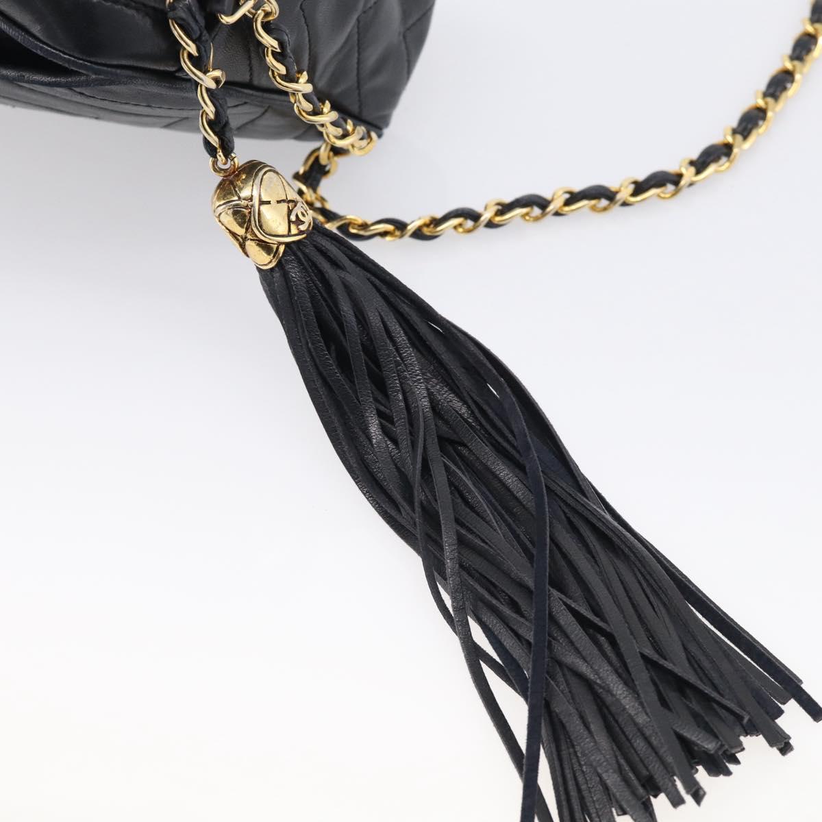 CHANEL Chain Shoulder Bag Lamb Skin Black Gold CC Auth 214657V
