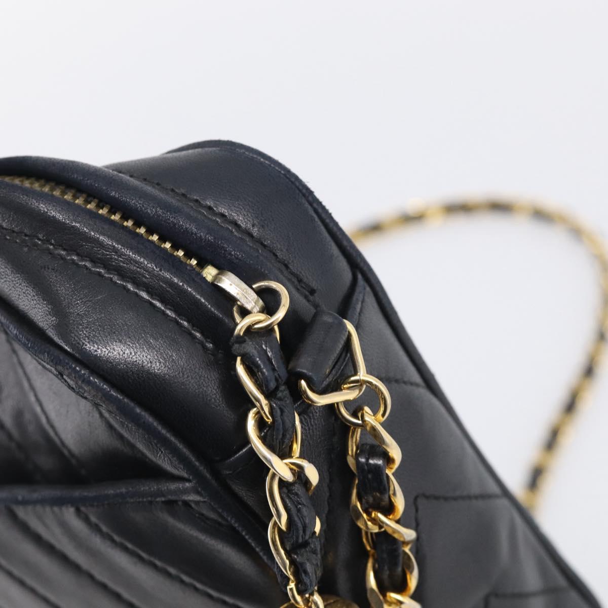CHANEL Chain Shoulder Bag Lamb Skin Black Gold CC Auth 214657V