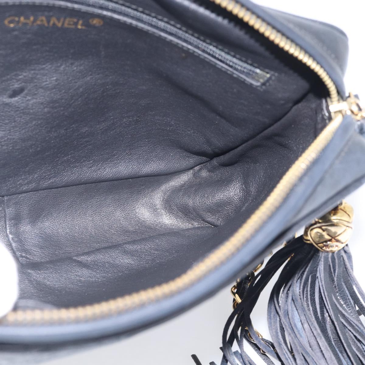 CHANEL Chain Shoulder Bag Lamb Skin Black Gold CC Auth 214657V