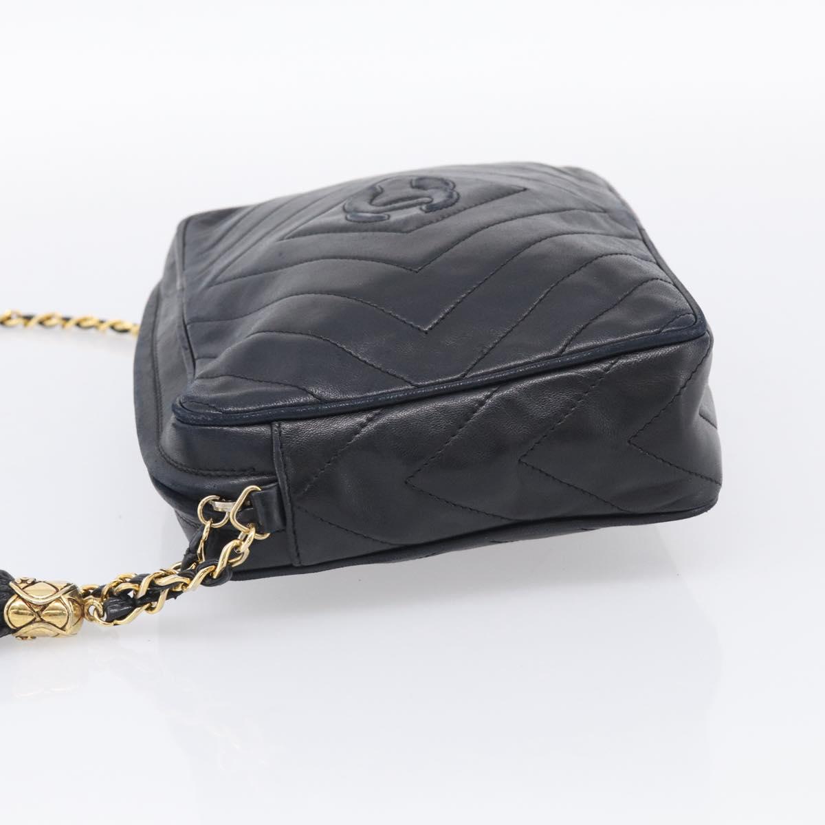 CHANEL Chain Shoulder Bag Lamb Skin Black Gold CC Auth 214657V