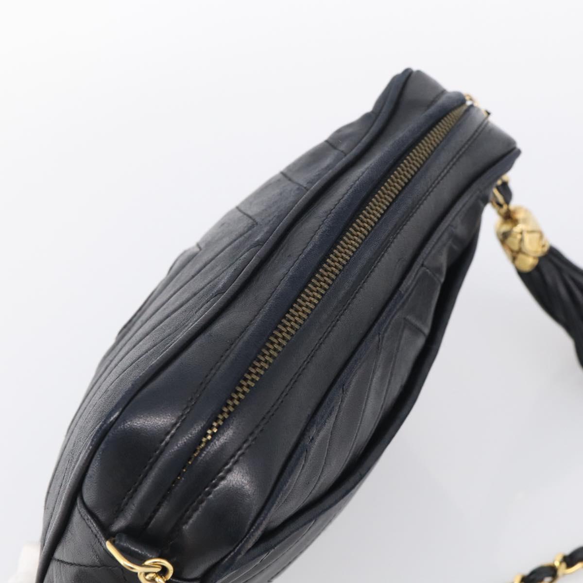 CHANEL Chain Shoulder Bag Lamb Skin Black Gold CC Auth 214657V