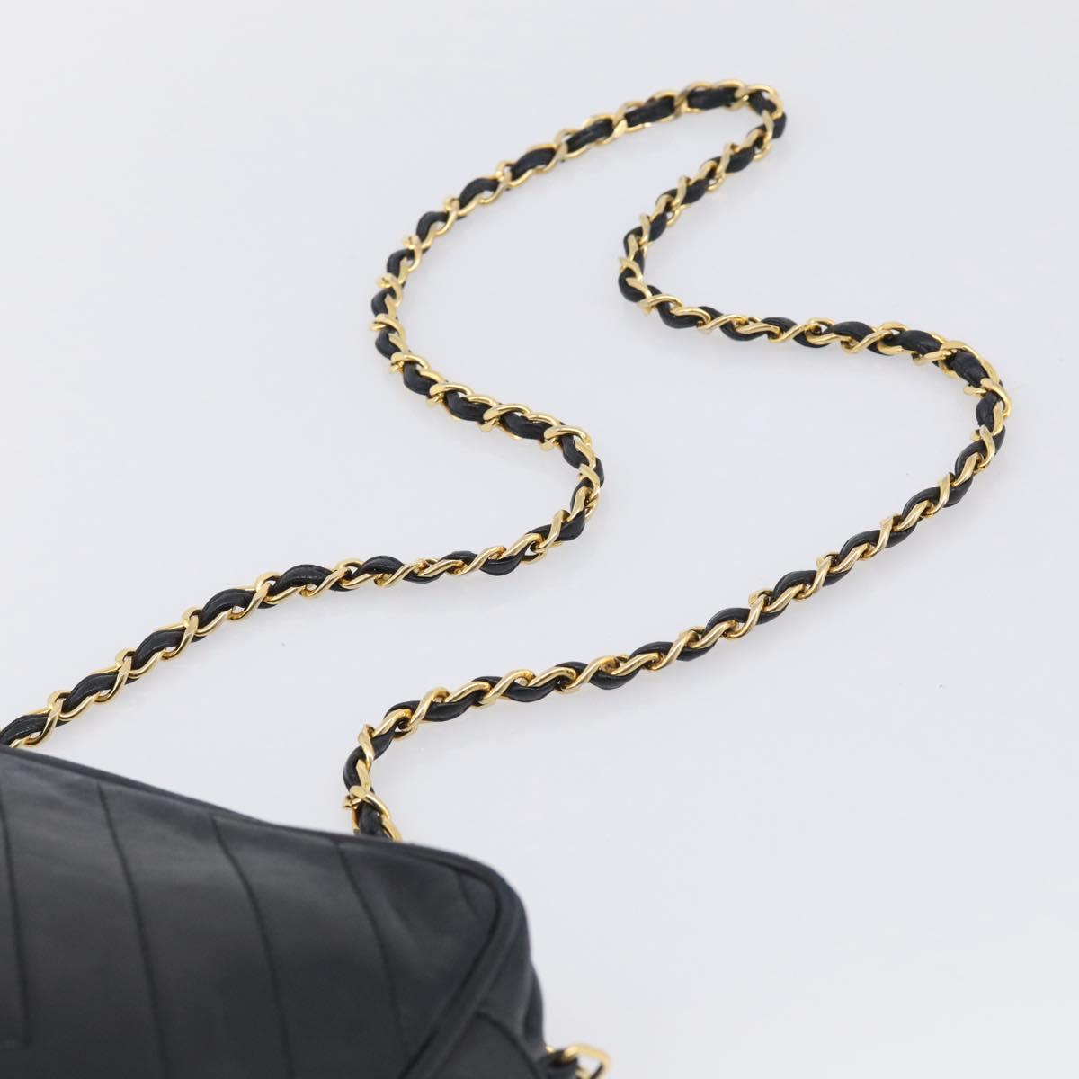 CHANEL Chain Shoulder Bag Lamb Skin Black Gold CC Auth 214657V