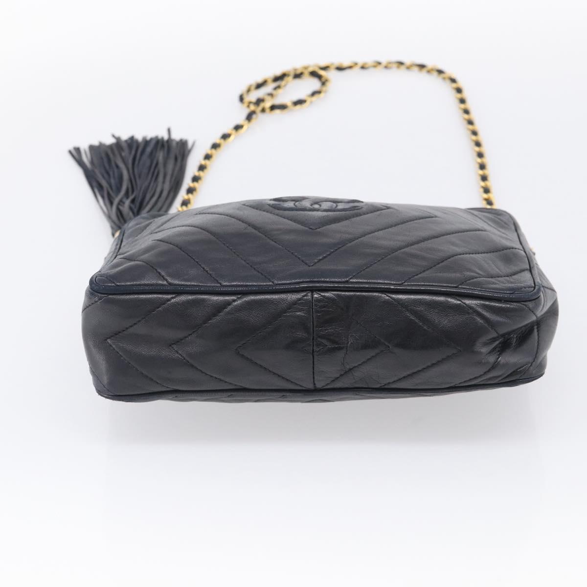 CHANEL Chain Shoulder Bag Lamb Skin Black Gold CC Auth 214657V