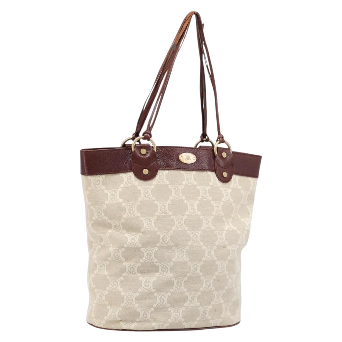 CELINE C Macadam Canvas Tote Bag Ivory Gold Auth 214658