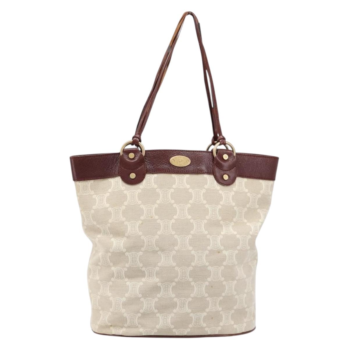 CELINE C Macadam Canvas Tote Bag Ivory Gold Auth 214658