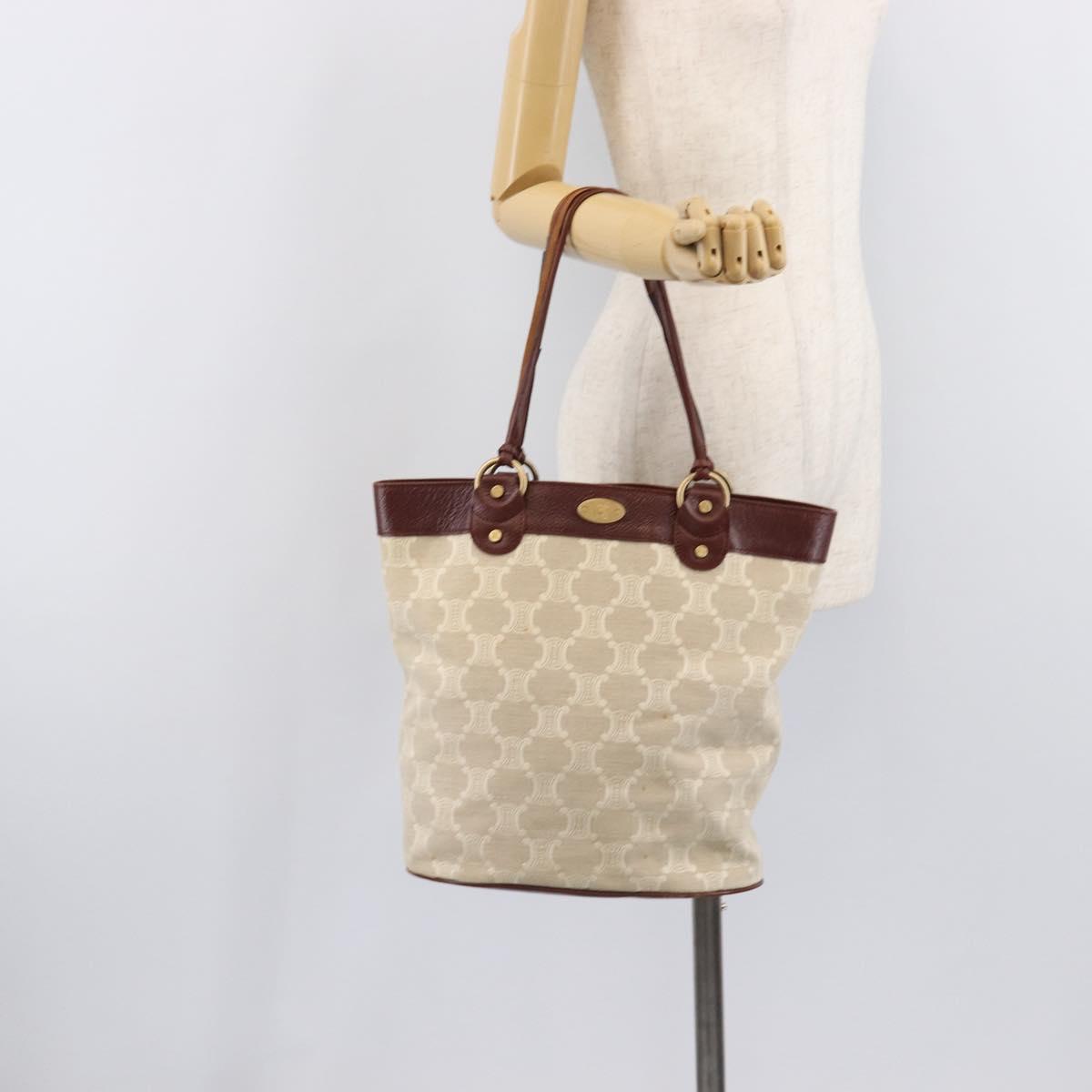 CELINE C Macadam Canvas Tote Bag Ivory Gold Auth 214658