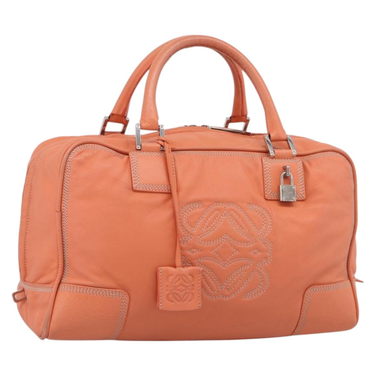 LOEWE Amazona 36 Hand Bag Leather Orange Silver Auth 214659A