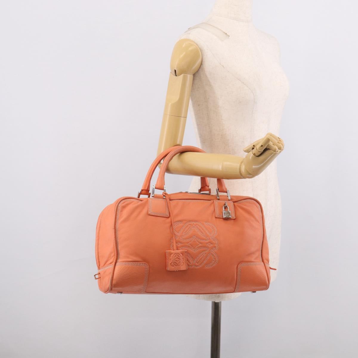 LOEWE Amazona 36 Hand Bag Leather Orange Silver Auth 214659A