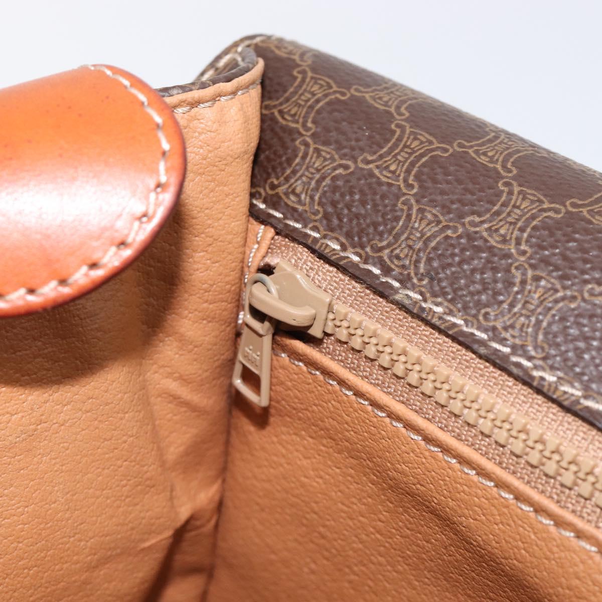 CELINE Macadam Canvas Circle Shoulder Bag PVC Leather Brown Gold Auth 214660A