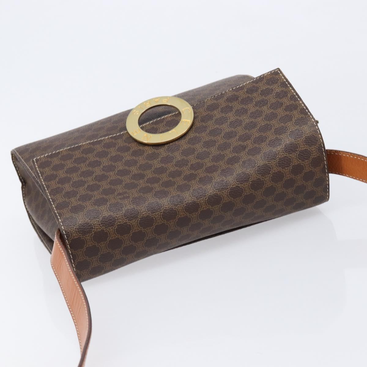CELINE Macadam Canvas Circle Shoulder Bag PVC Leather Brown Gold Auth 214660A