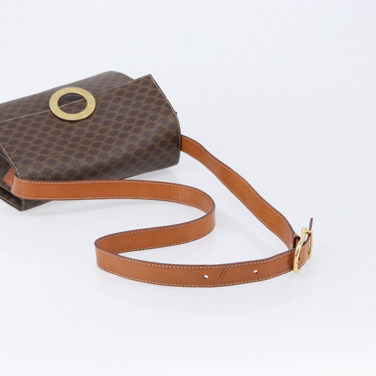 CELINE Macadam Canvas Circle Shoulder Bag PVC Leather Brown Gold Auth 214660A