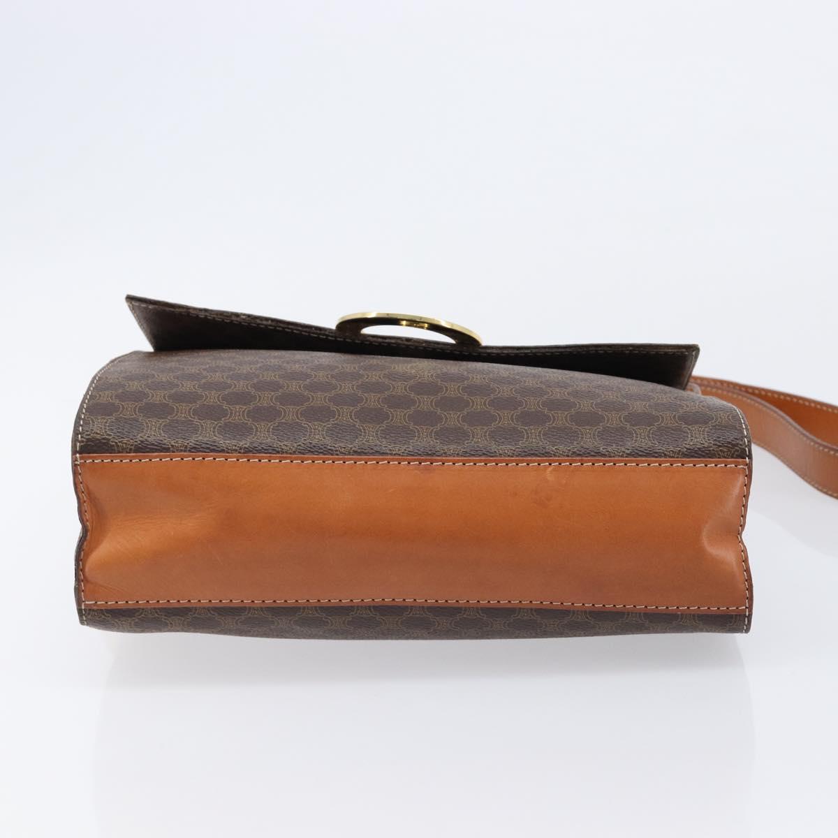 CELINE Macadam Canvas Circle Shoulder Bag PVC Leather Brown Gold Auth 214660A