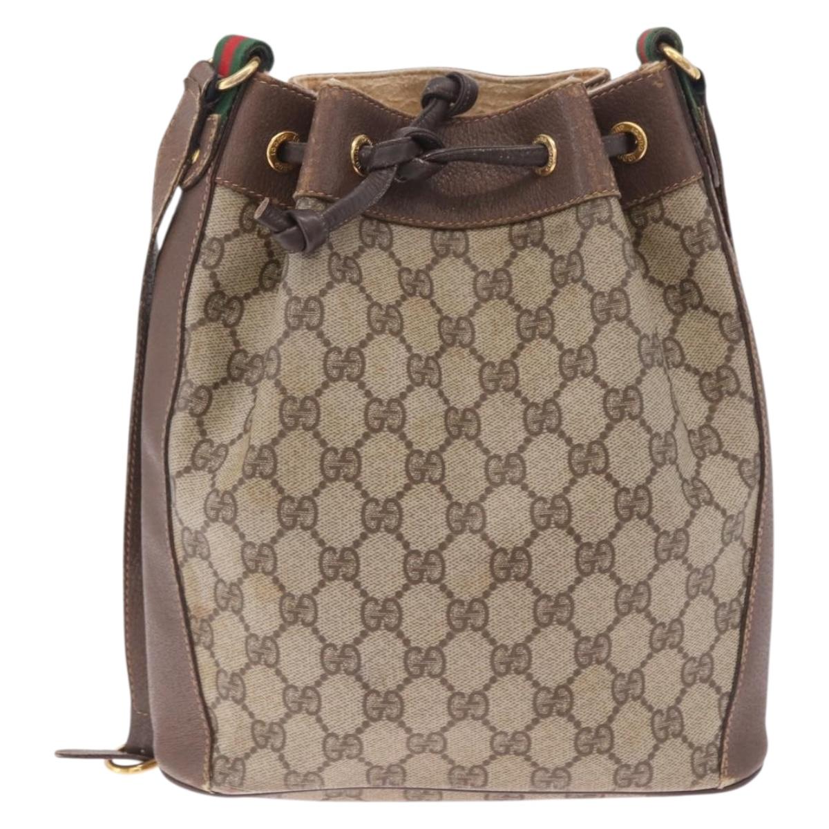 GUCCI GG Supreme Web Sherry Line Bag PVC Beige Gold 164 02 034 Auth 214662