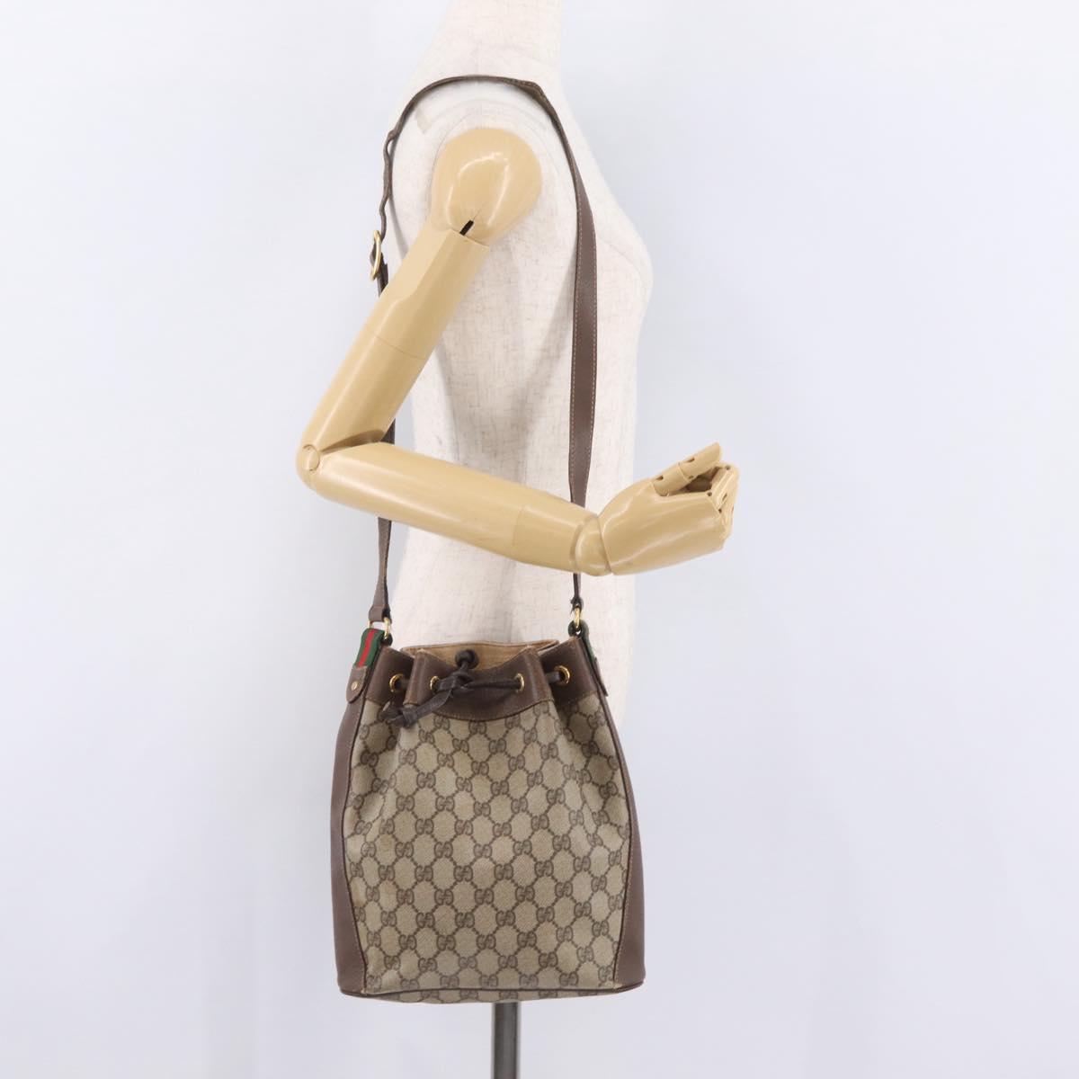 GUCCI GG Supreme Web Sherry Line Bag PVC Beige Gold 164 02 034 Auth 214662