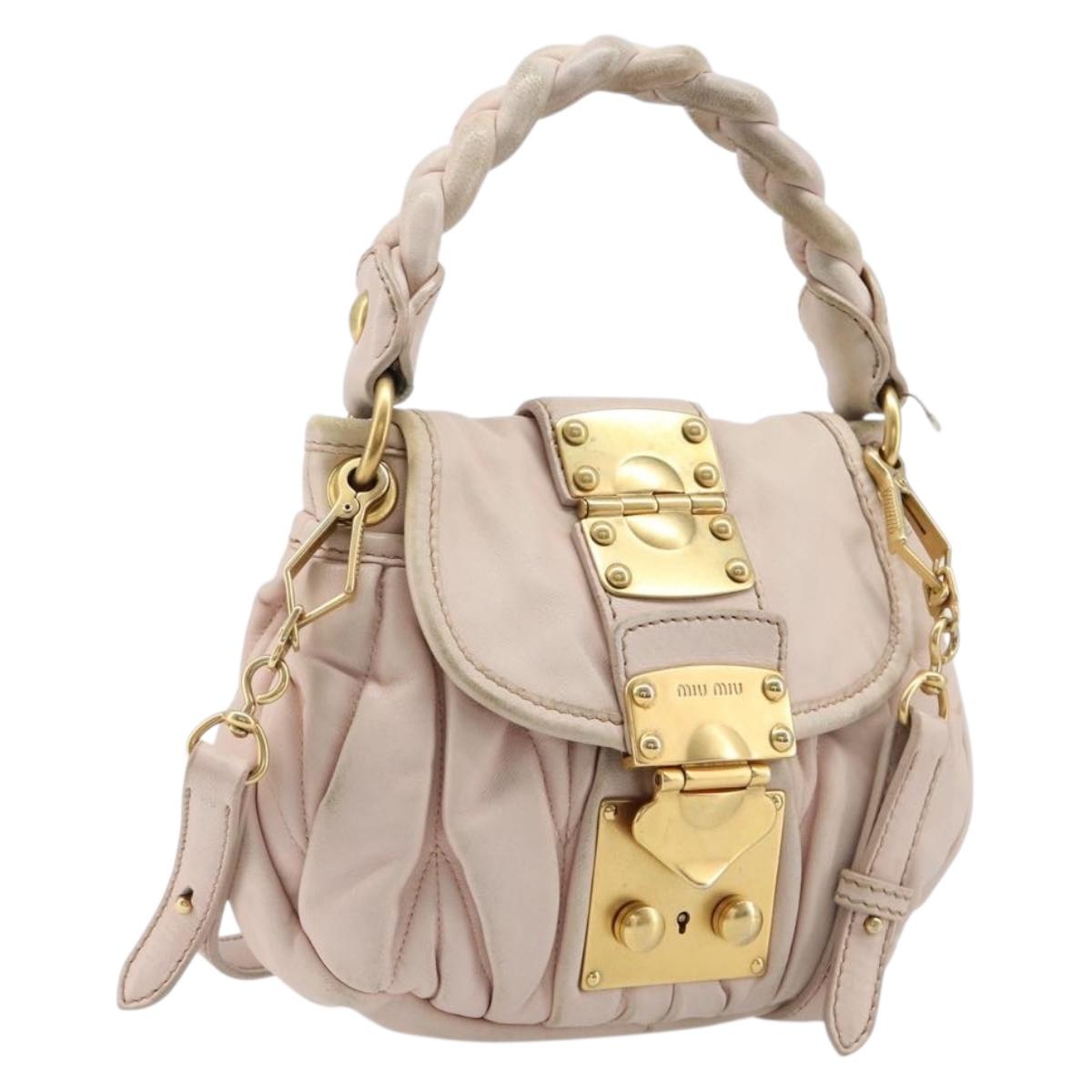 Miu Miu Matelasse Hand Bag Leather 2way Beige Gold Auth 214668A