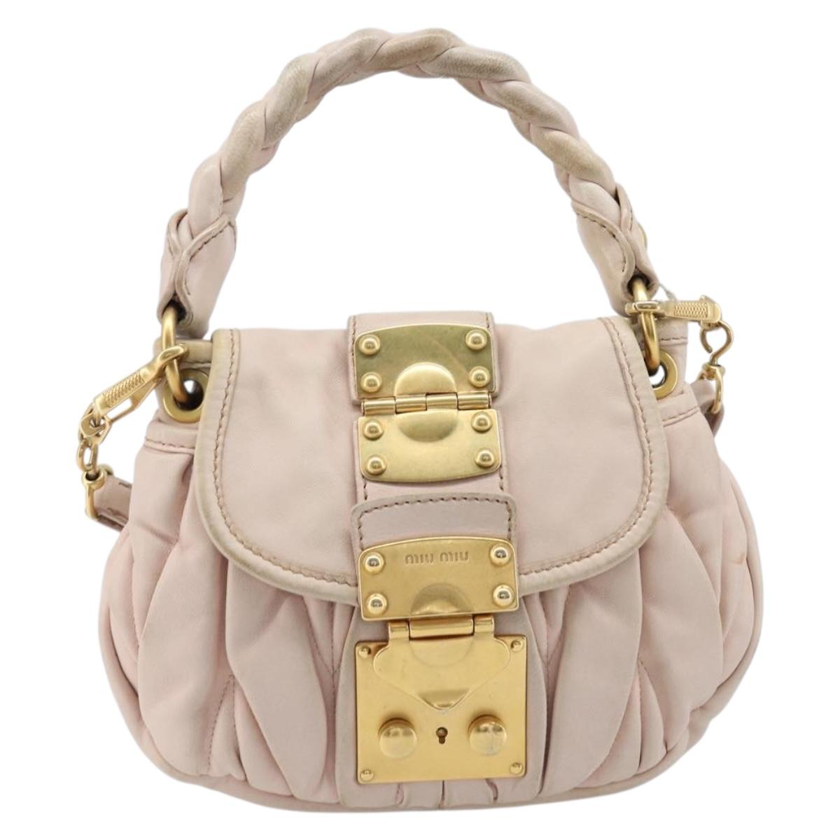 Miu Miu Matelasse Hand Bag Leather 2way Beige Gold Auth 214668A