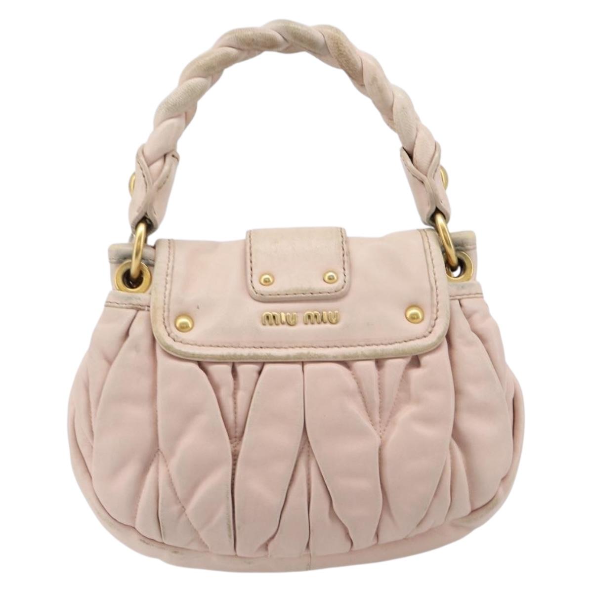 Miu Miu Matelasse Hand Bag Leather 2way Beige Gold Auth 214668A