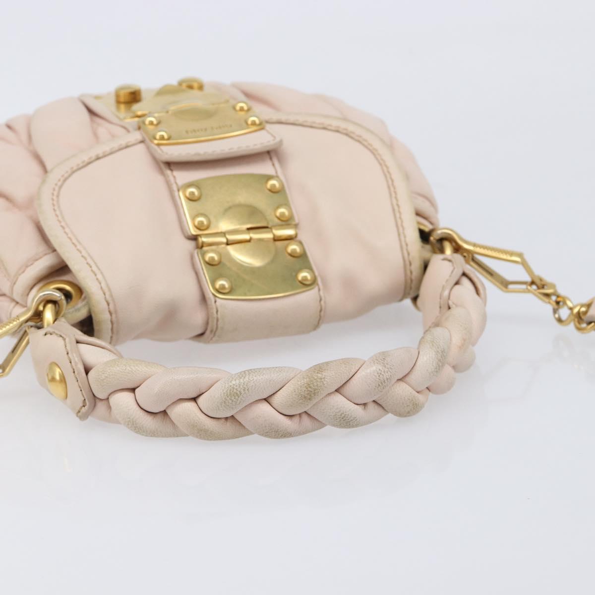 Miu Miu Matelasse Hand Bag Leather 2way Beige Gold Auth 214668A