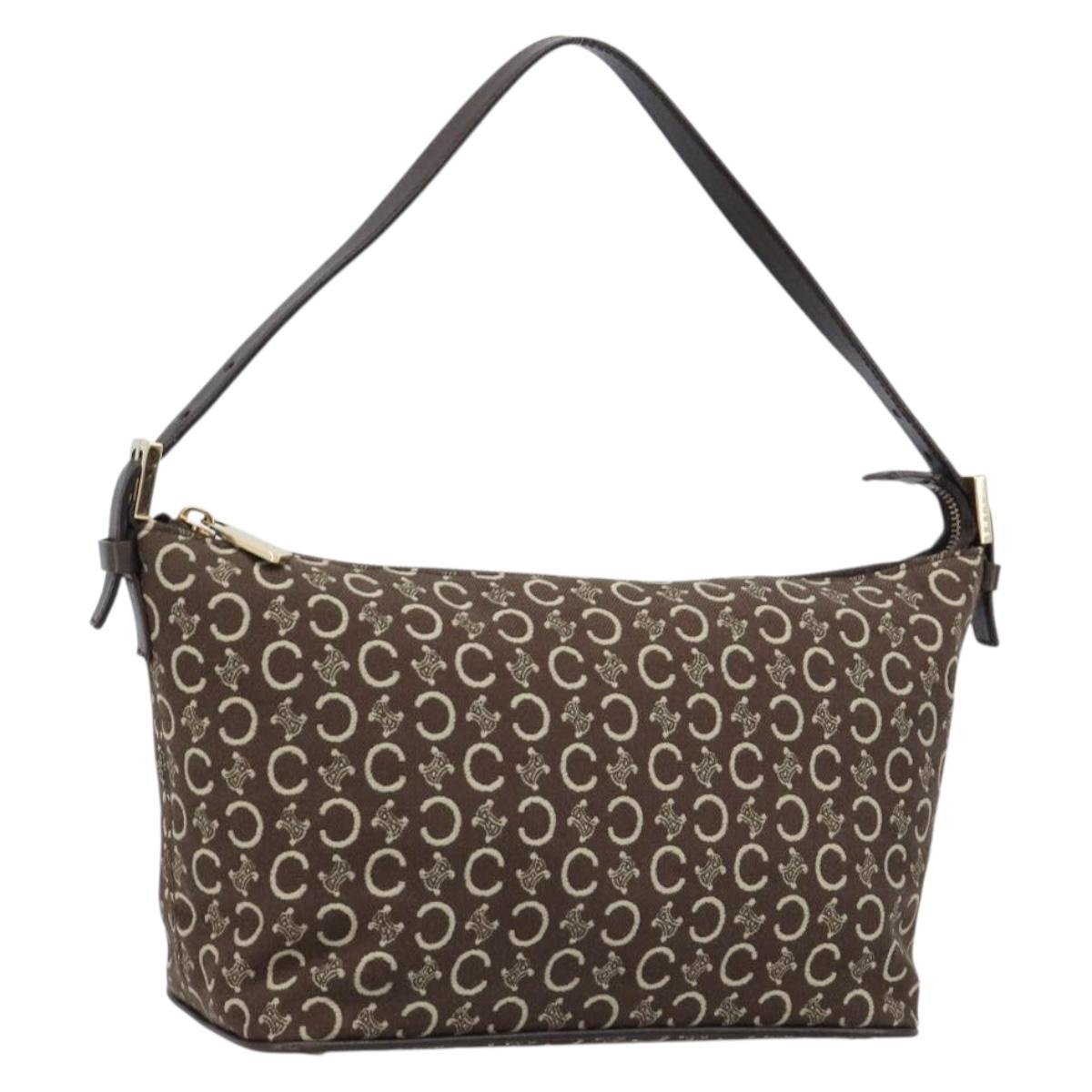 CELINE C Macadam Canvas Shoulder Bag Brown Gold Auth 214671A