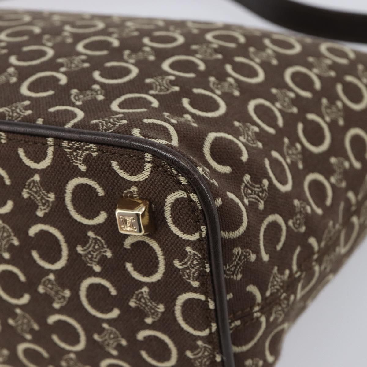 CELINE C Macadam Canvas Shoulder Bag Brown Gold Auth 214671A