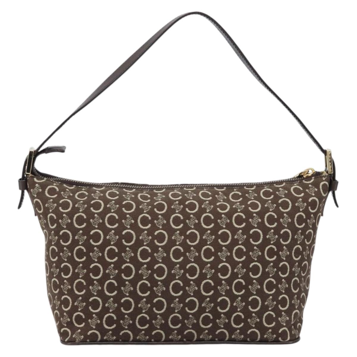 CELINE C Macadam Canvas Shoulder Bag Brown Gold Auth 214671A