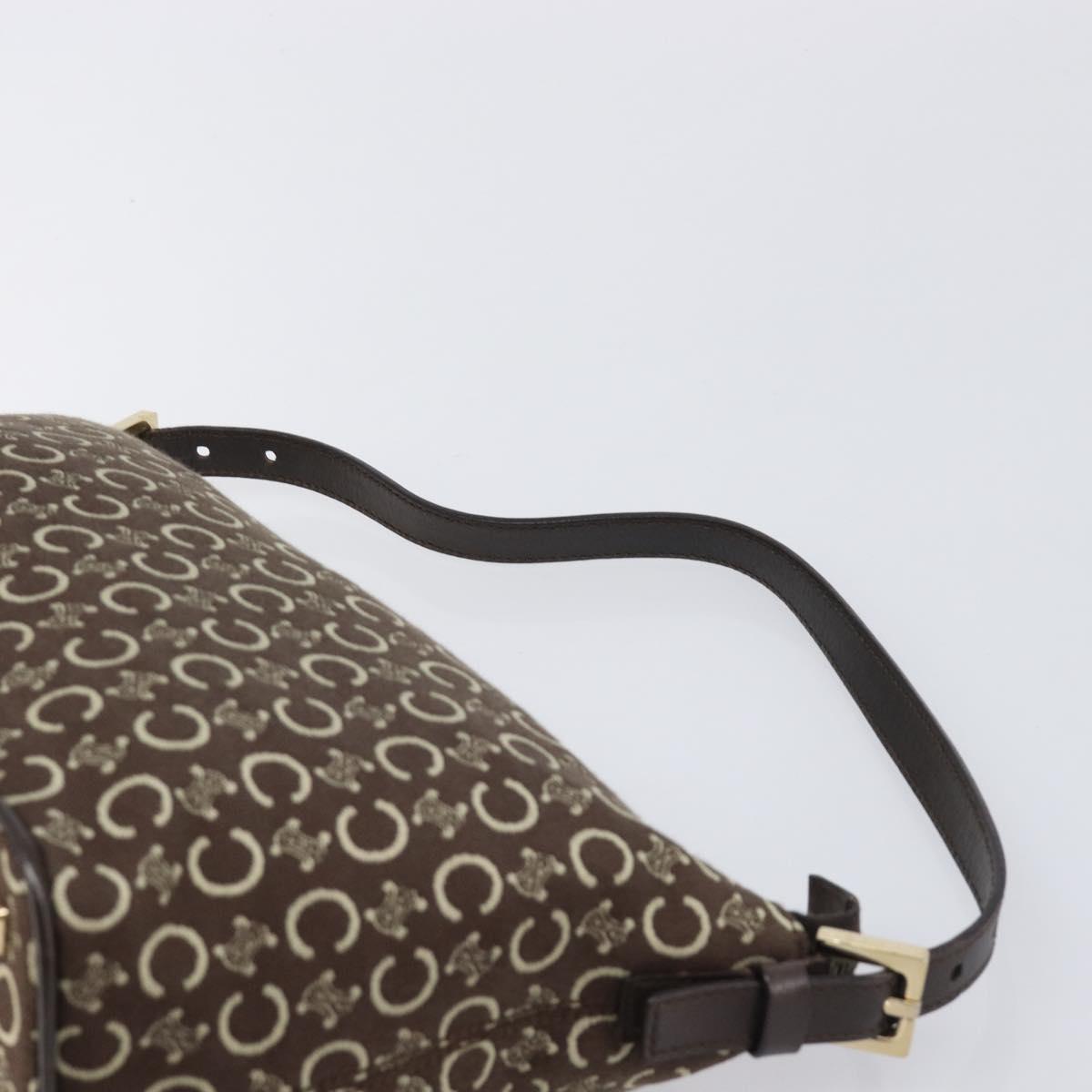 CELINE C Macadam Canvas Shoulder Bag Brown Gold Auth 214671A