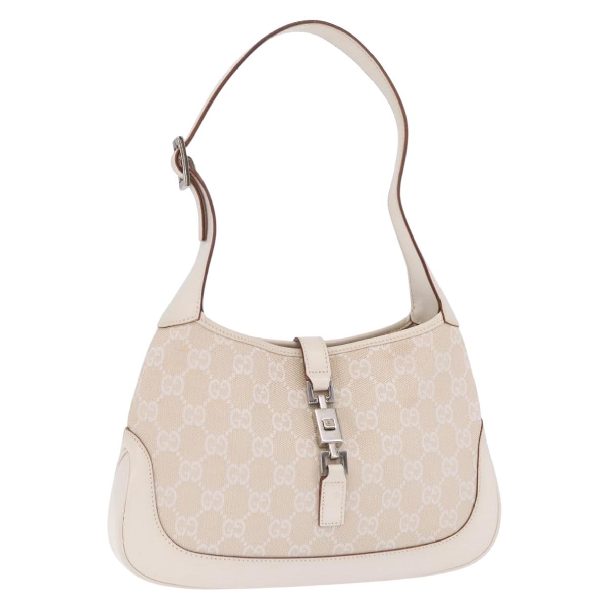 GUCCI GG Canvas Jackie Hand Bag Beige Silver 001 3735 Auth 214672V