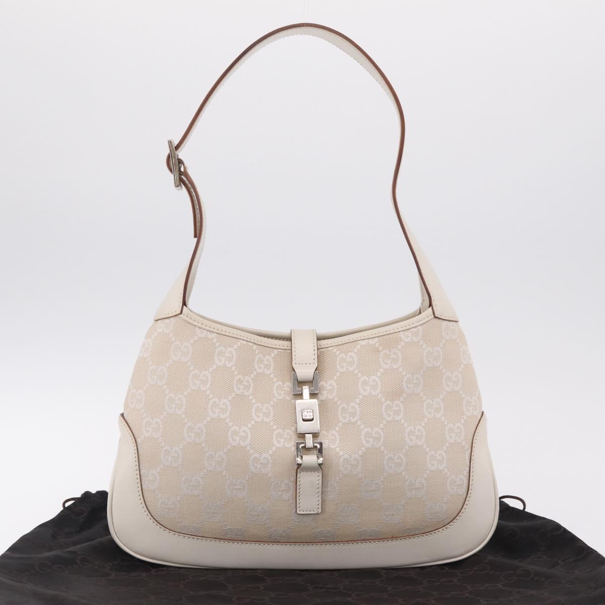GUCCI GG Canvas Jackie Hand Bag Beige Silver 001 3735 Auth 214672V