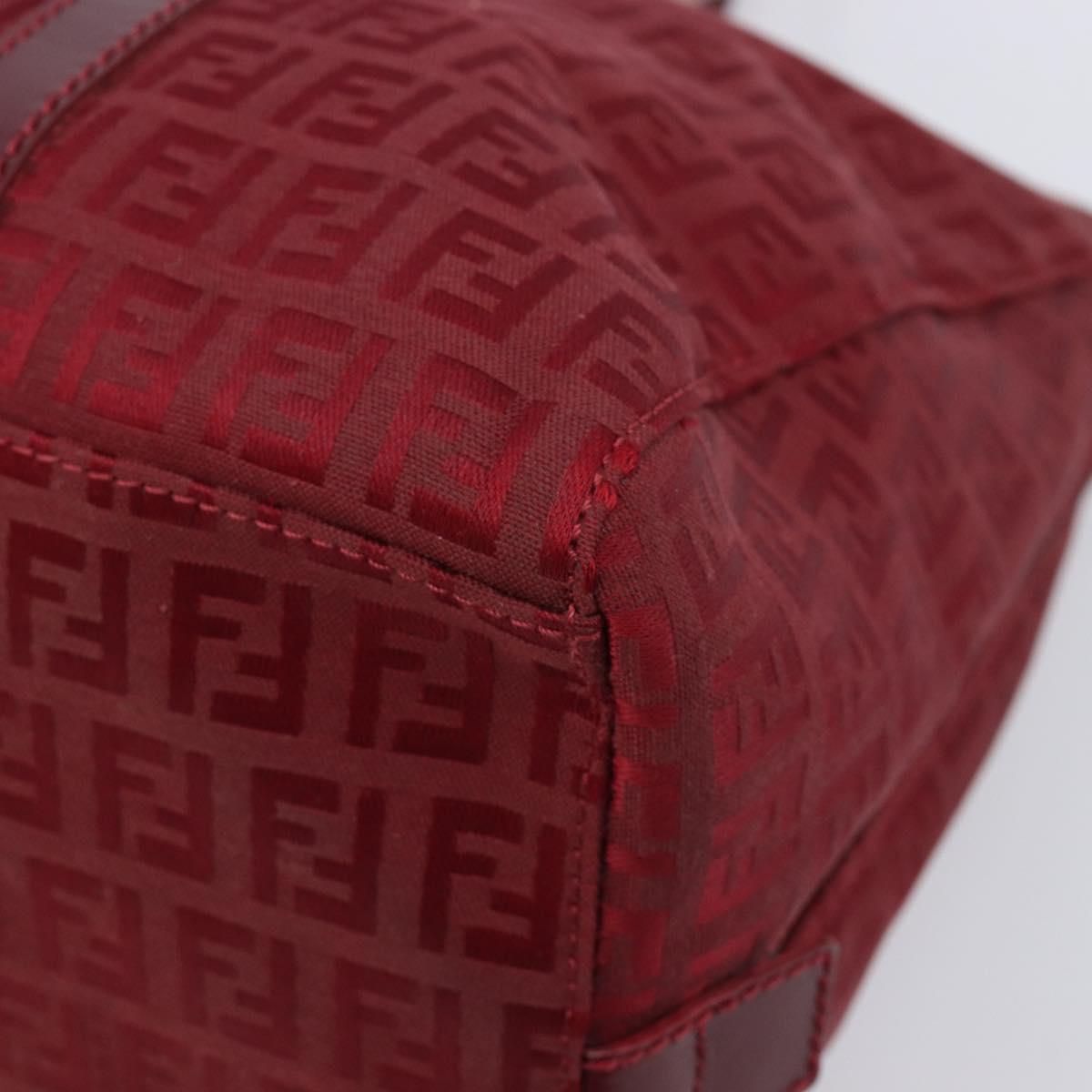 FENDI Zucchino Canvas Hand Bag Red Gold Auth 214677V