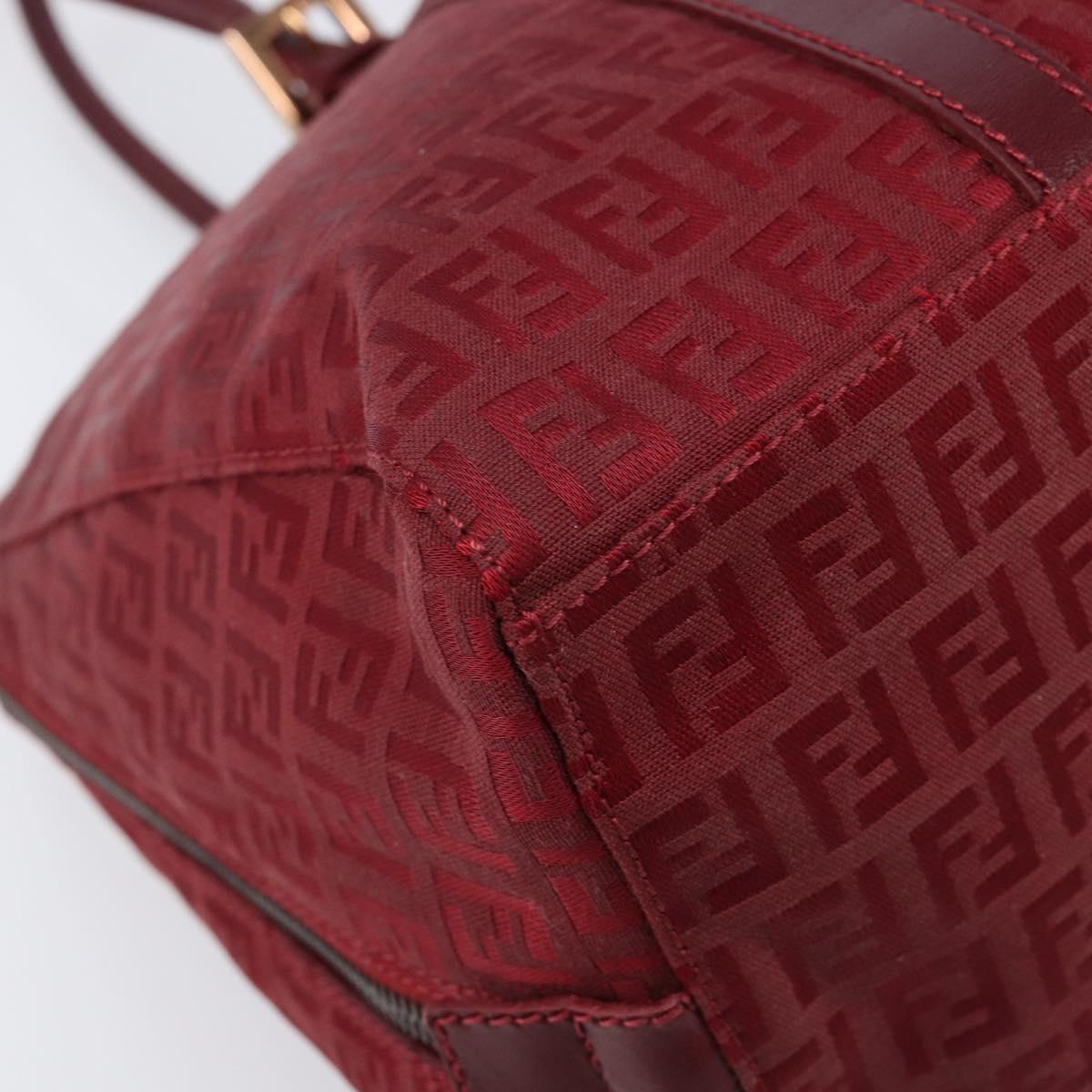 FENDI Zucchino Canvas Hand Bag Red Gold Auth 214677V