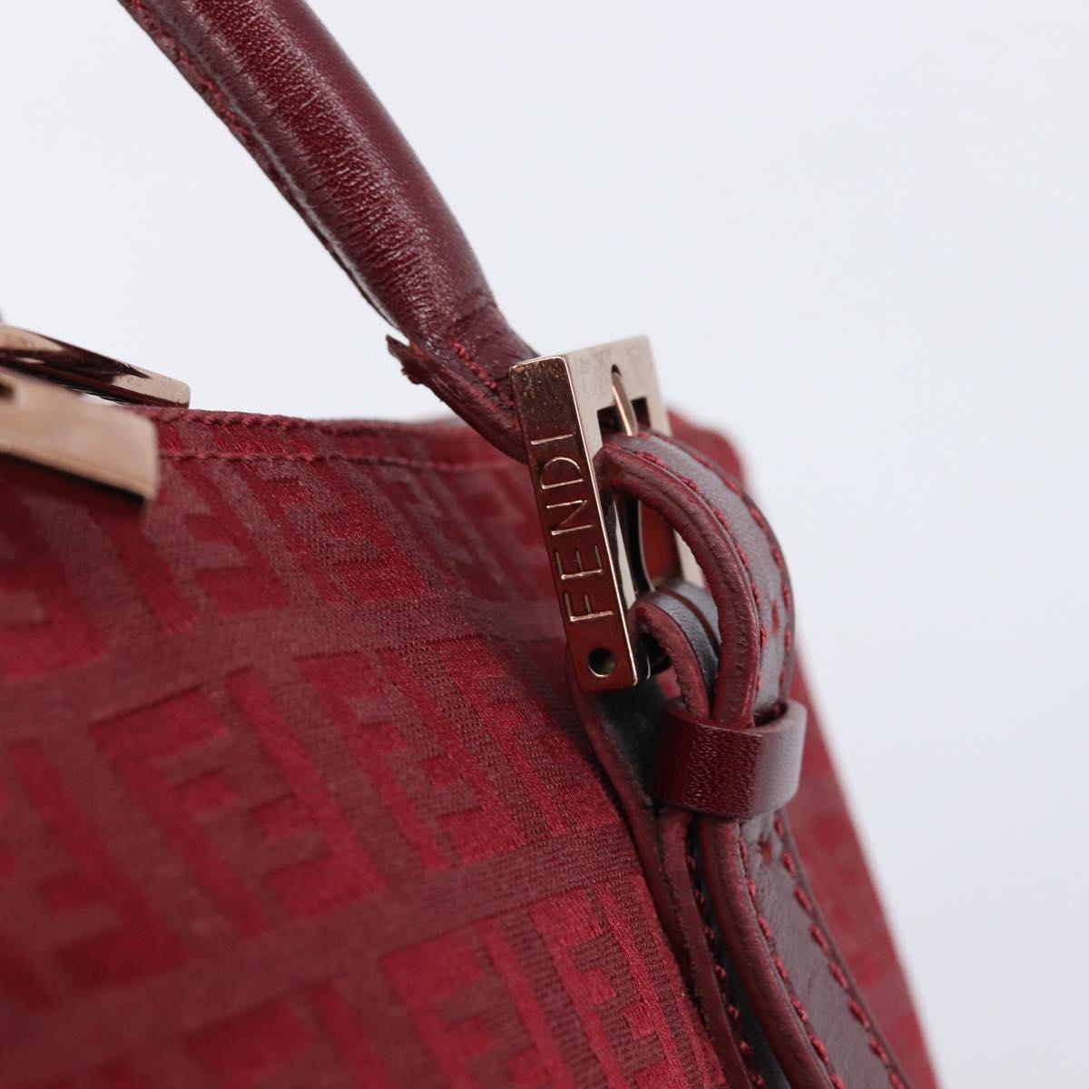 FENDI Zucchino Canvas Hand Bag Red Gold Auth 214677V