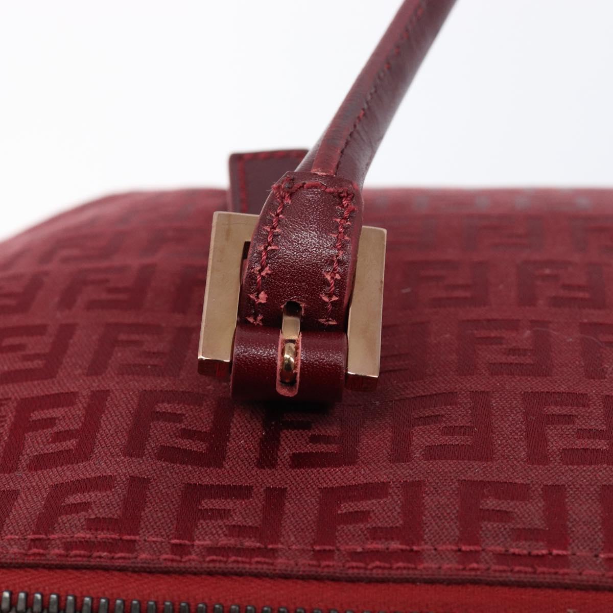 FENDI Zucchino Canvas Hand Bag Red Gold Auth 214677V