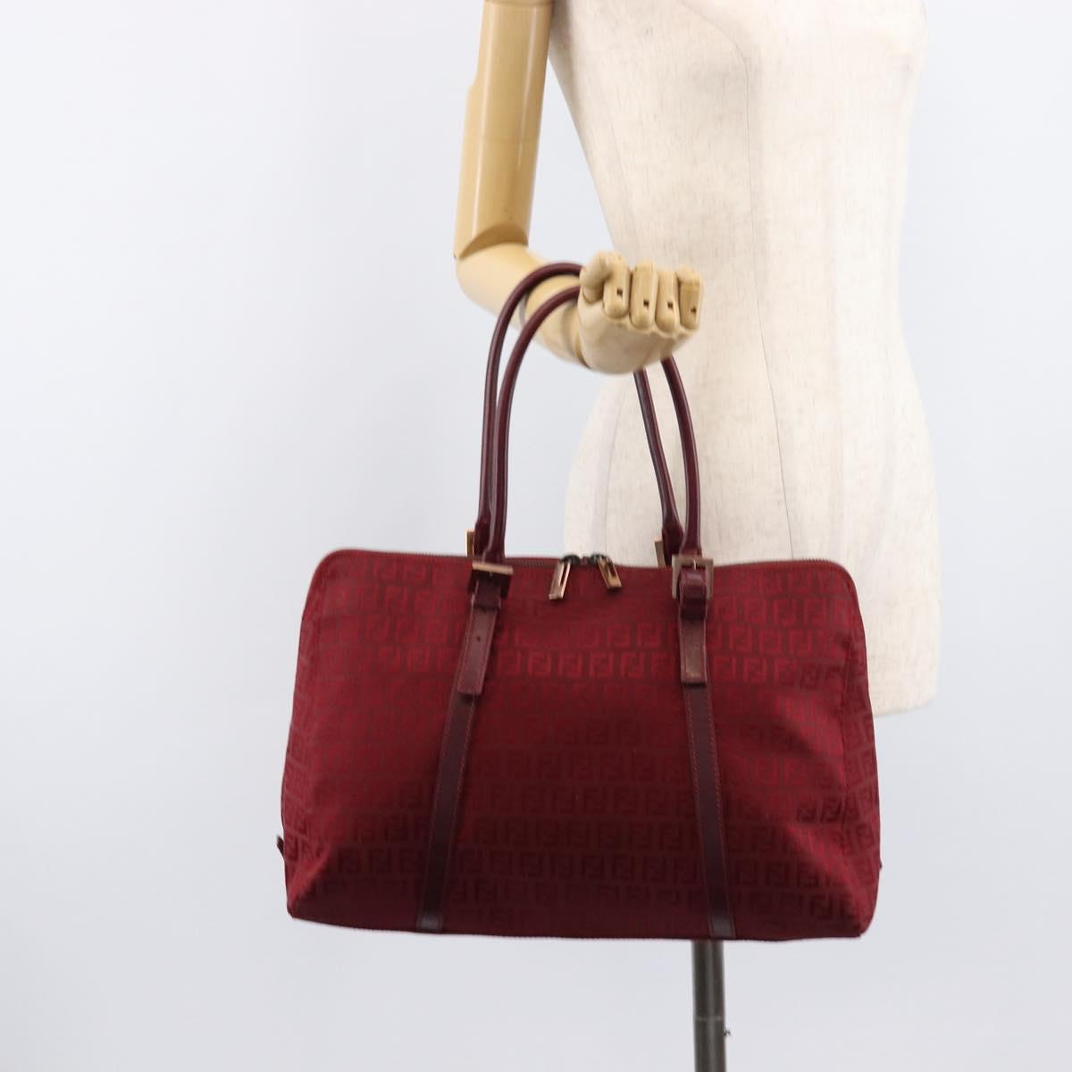 FENDI Zucchino Canvas Hand Bag Red Gold Auth 214677V