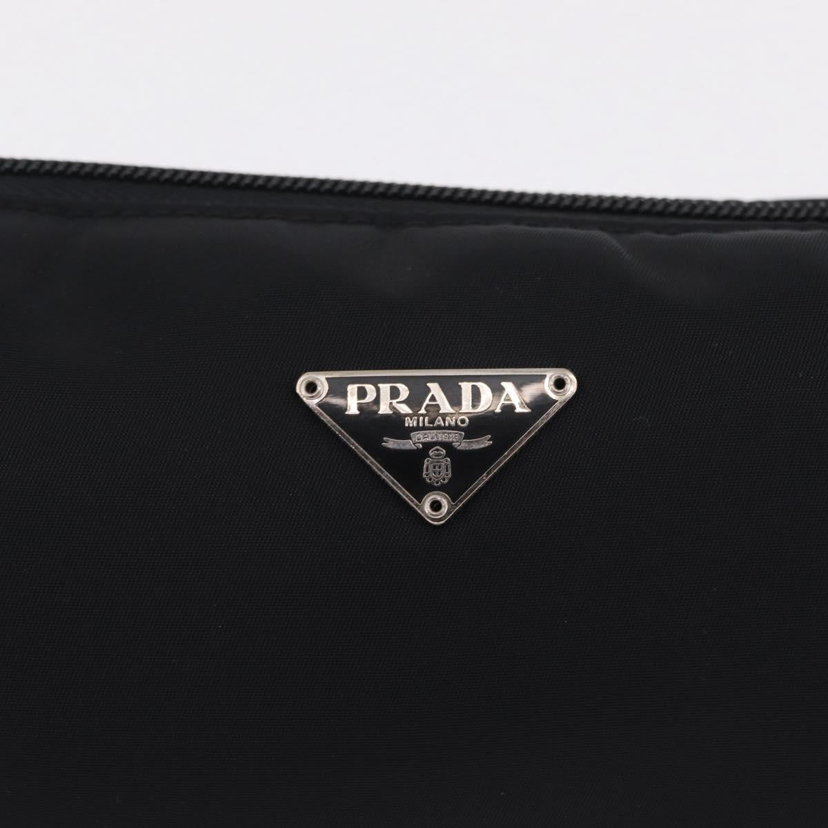 PRADA Accessory Pouch Nylon Black Silver Auth 214679V