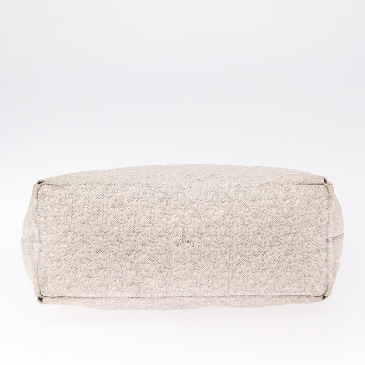 Goyard Herringbone Saint Louis PM Tote Bag PVC White Silver Auth 214681