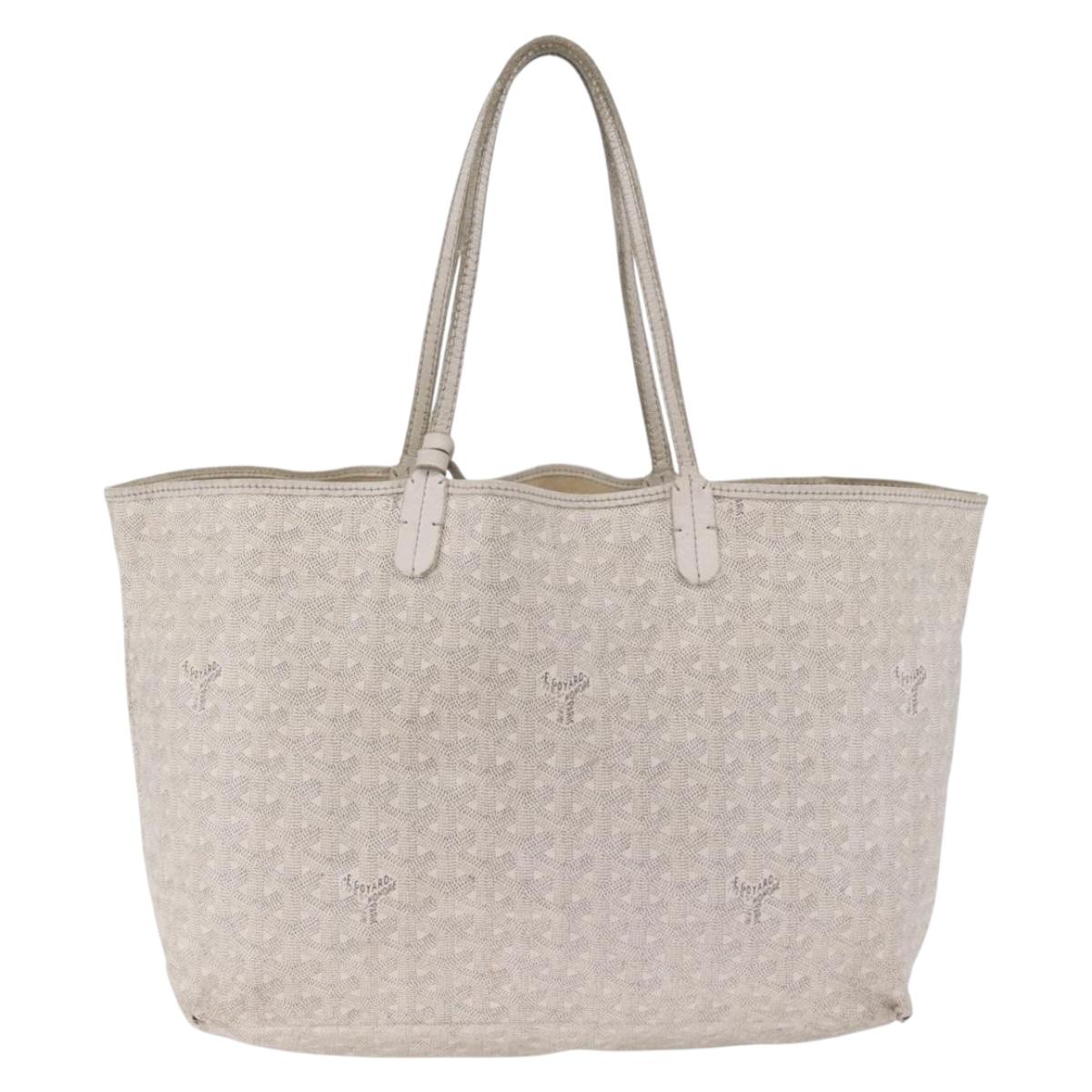 Goyard Herringbone Saint Louis PM Tote Bag PVC White Silver Auth 214681
