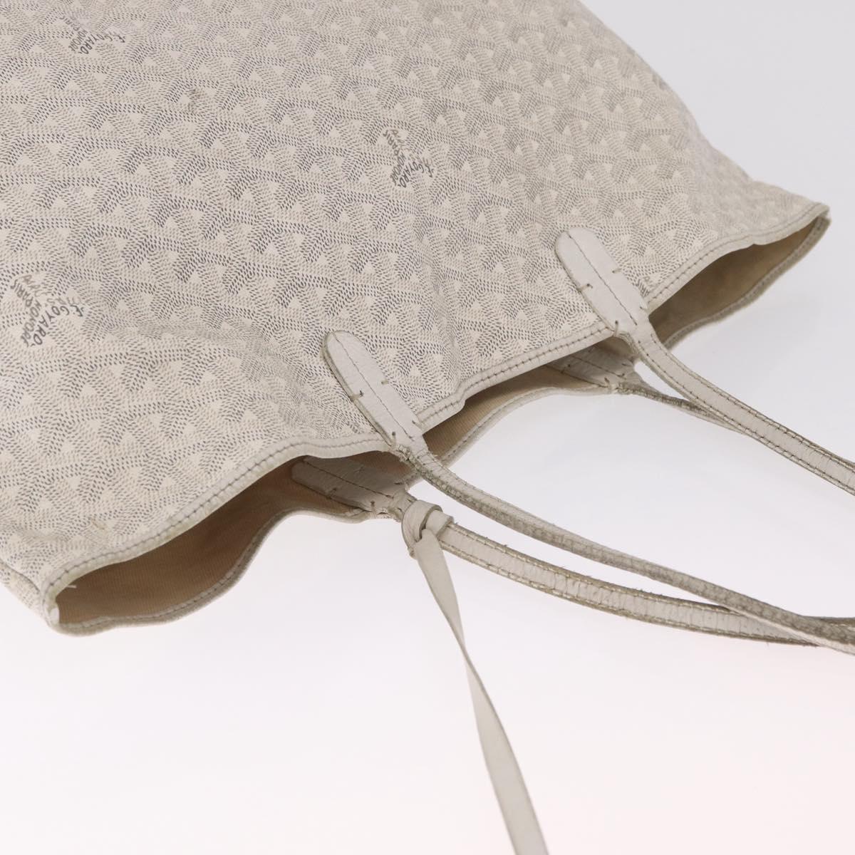 Goyard Herringbone Saint Louis PM Tote Bag PVC White Silver Auth 214681