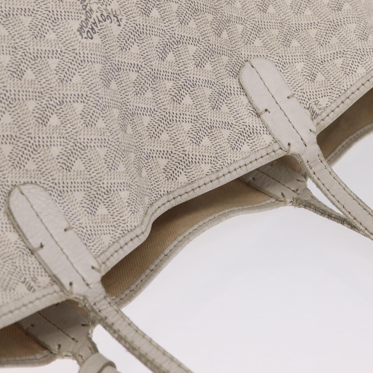 Goyard Herringbone Saint Louis PM Tote Bag PVC White Silver Auth 214681