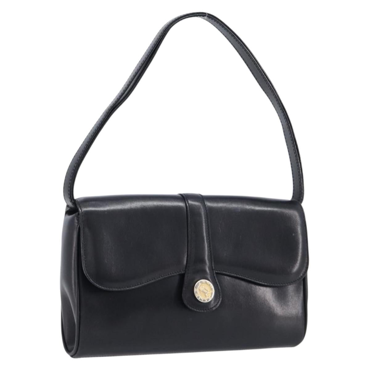 CELINE Shoulder Bag Leather Black Gold Auth 214682