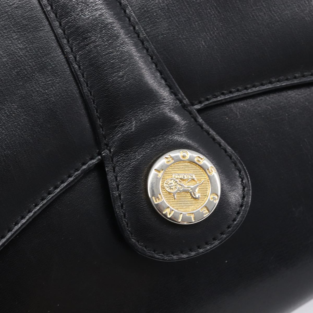 CELINE Shoulder Bag Leather Black Gold Auth 214682